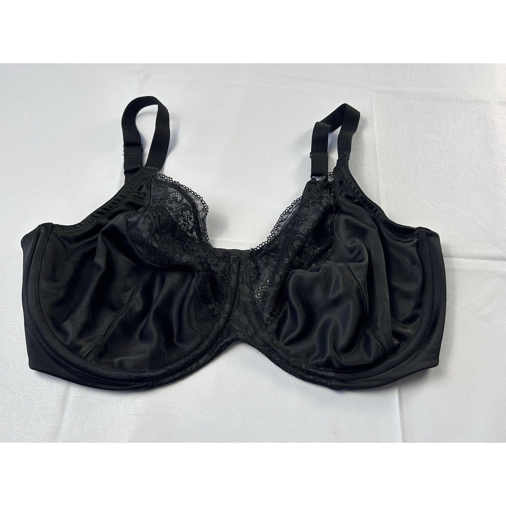 Elegant Chic Black Lilyette Underwire Bra Size 42DD Lace Trim Classic Everyday